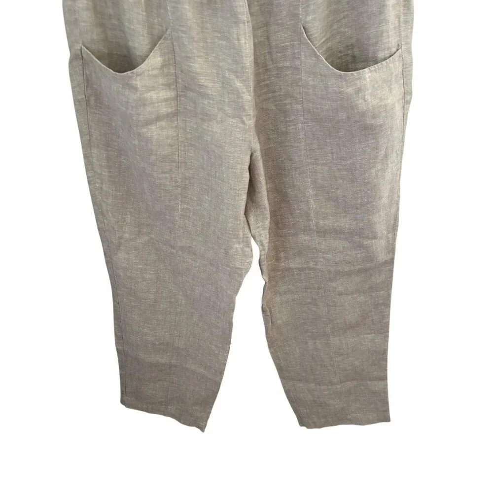QUINCE Womens Flax 100% European Linen Tapered Ankle Pants Sz Large Elastic Wais - Picture 7 of 11